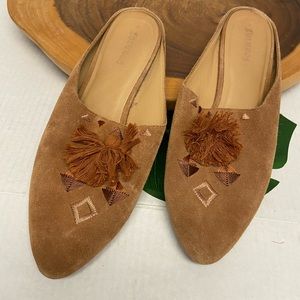 Soludos Leather Southwest Embroidered Tasseled Mules